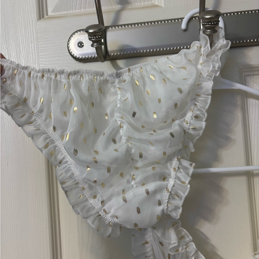 Victoria's Secret Lingerie, White See Through with Gold Accents and Panties - Picture 7 of 8